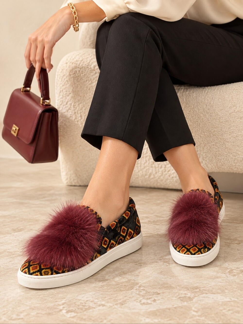 Sam Edelman Velvet & Fur Sneakers | Size 7.5